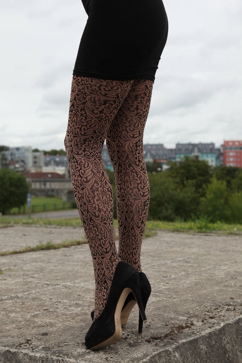 MARA 60DEN brown tights with ornament pattern